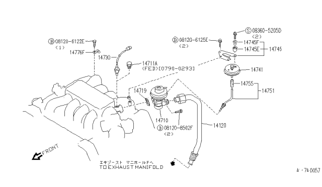 1993 Infiniti Q45 Tube-Passage To BPT Diagram for 14755-67U00