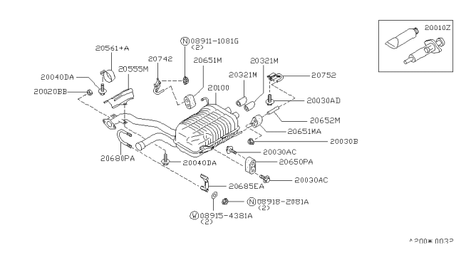 1992 Infiniti Q45 Exhaust Tube & Muffler Diagram 2