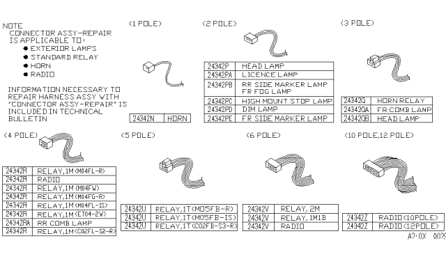 1996 Infiniti Q45 Connector Assembly Harness Repair Diagram for B4344-0MFW0