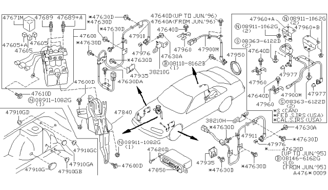 1994 Infiniti Q45 Sensor Assy-Antiskid,Front LH Diagram for 47911-60U00