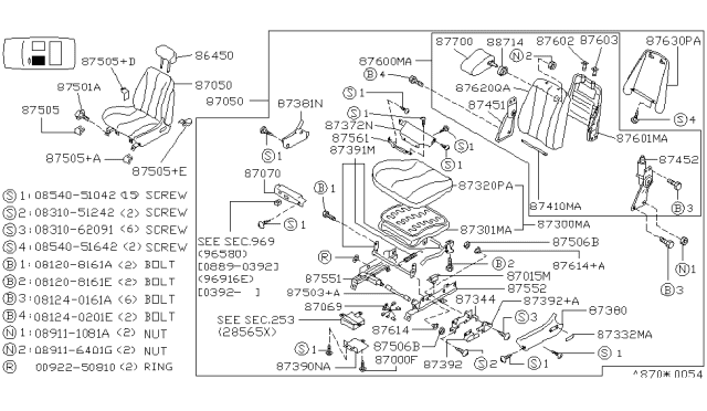 1993 Infiniti Q45 Holder Assy-Headrest,Lock Diagram for 87602-71U01