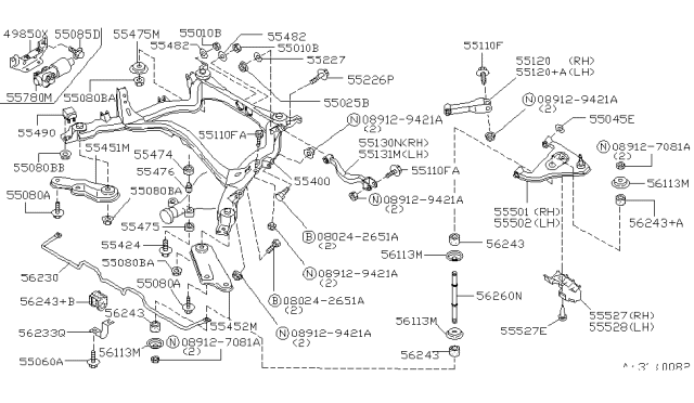 1994 Infiniti Q45 BUSHING Rubber Diagram for 54613-16V00