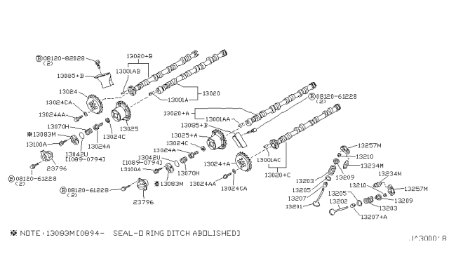 1994 Infiniti Q45 Bolt-Sprocket,Camshaft Diagram for 13012-60U10