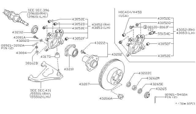 1996 Infiniti Q45 Ball Joint Assembly-HICAS Diagram for 55154-30P00