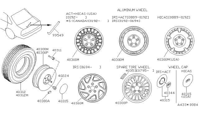 1993 Infiniti Q45 Road Wheel Nut Diagram for 40224-92S00