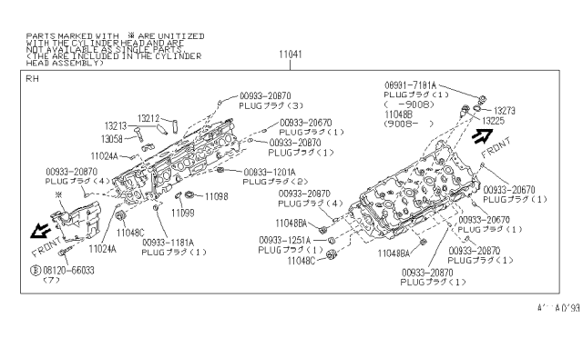 1996 Infiniti Q45 Head Assy-Cylinder Diagram for 11040-67U00