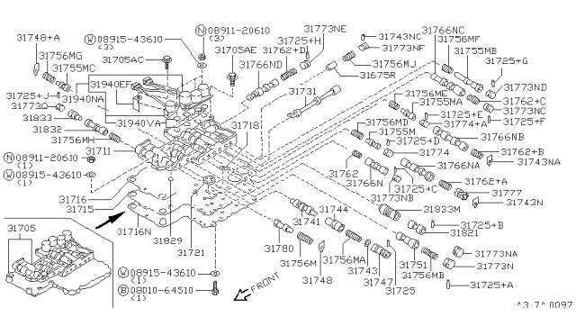 1993 Infiniti Q45 Upper Control Valve Body Diagram for 31711-41X00