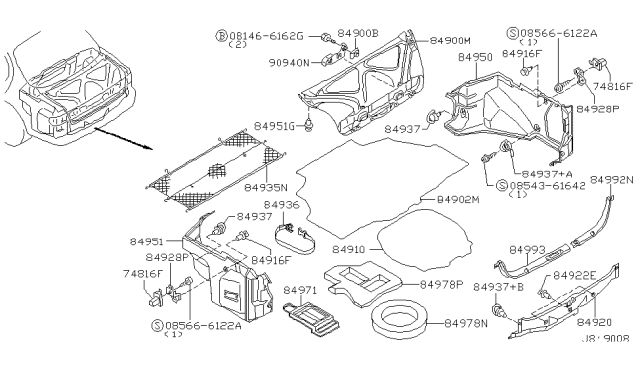 2001 Infiniti I30 Finisher-Trunk Lid Diagram for 84966-2Y000