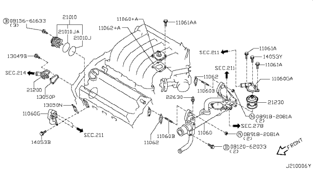 2001 Infiniti I30 Outlet-Water Diagram for 11060-2Y000