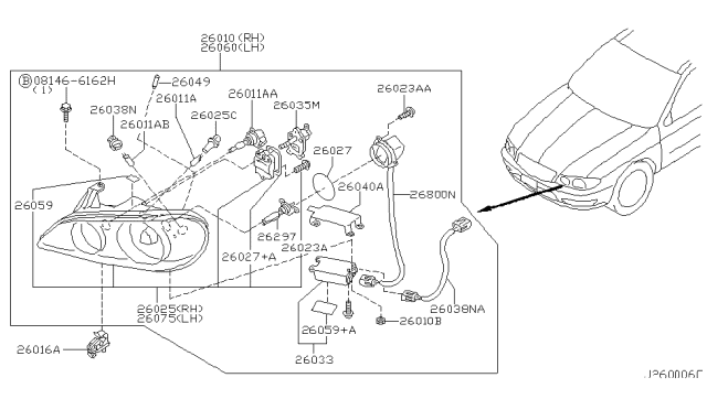 2004 Infiniti I35 Headlamp Housing Assembly, Right Diagram for 26025-5Y800