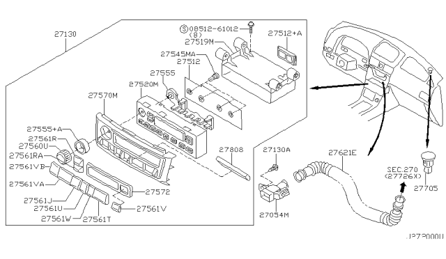 2001 Infiniti I30 Finisher Assy-Control Diagram for 27570-3Y100