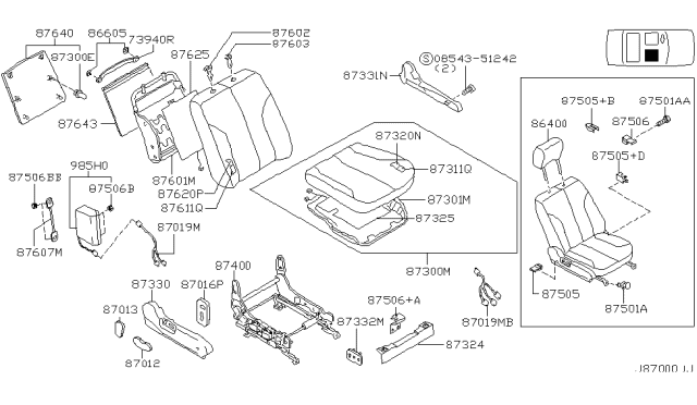2001 Infiniti I30 Pad-Front Seat Back Diagram for 87611-2Y770