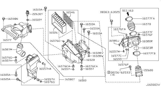 2001 Infiniti I30 Body Assembly-Air Cleaner Diagram for 16528-5Y700
