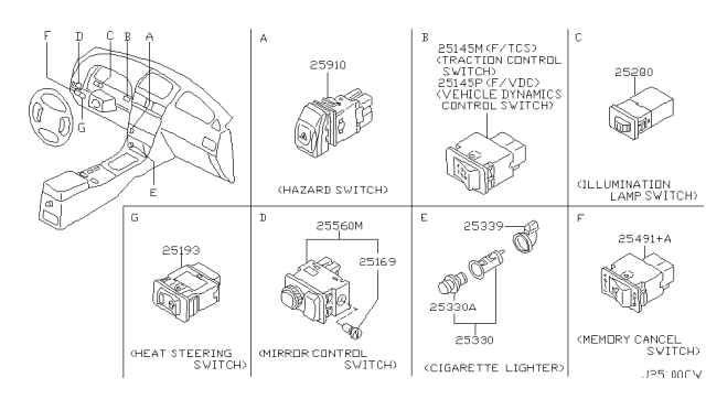 2003 Infiniti I35 Switch Assembly-Traction Control Diagram for 25145-AA000