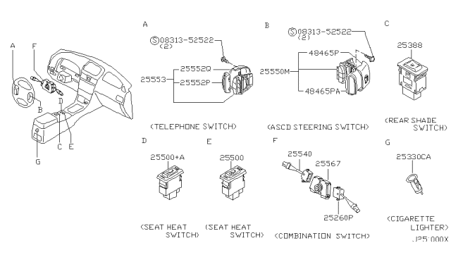 2001 Infiniti I30 Switch Assy-Turn Signal Diagram for 25540-5Y700