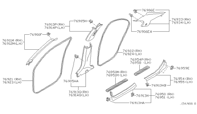 2002 Infiniti I35 Body Side Trimming Diagram