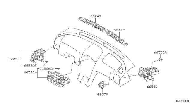 2001 Infiniti I30 Grille-Front Defroster,LH Diagram for 68743-2Y201