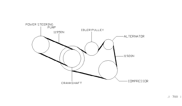 2001 Infiniti I30 A/C Compressor Belt Diagram for 11920-31U02