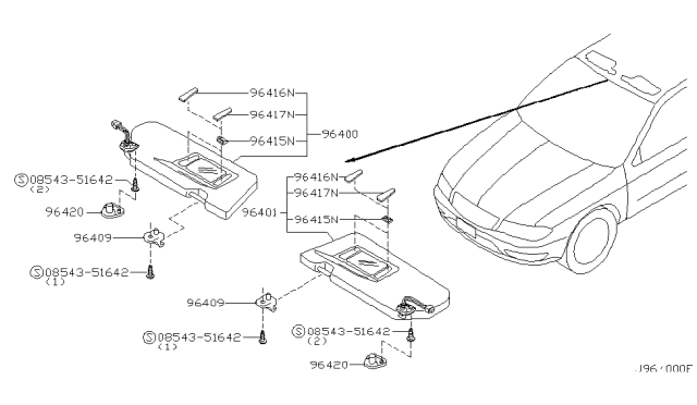 2003 Infiniti I35 Driver Sun Visor Assembly Diagram for 96401-5Y770