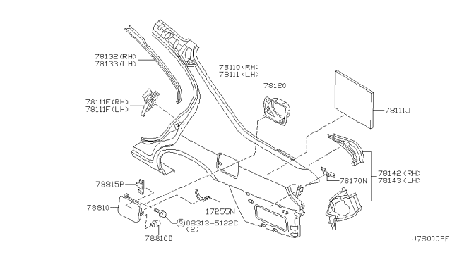 2000 Infiniti I30 Insulator-Rear Fender Diagram for 78882-2Y000