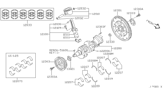 2001 Infiniti I30 Ring Set-Piston Diagram for 12035-2Y901