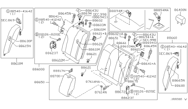 2002 Infiniti I35 Rear Seat Armrest Assembly Diagram for 88700-2Y167
