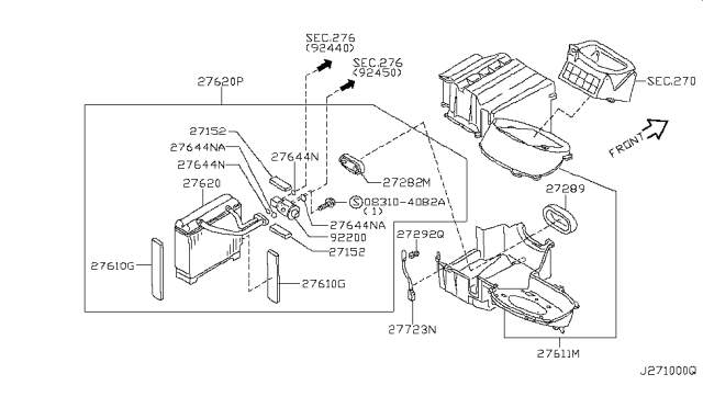 2000 Infiniti I30 EVAPORATOR Assembly Cooler Diagram for 27280-2Y910
