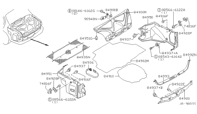 2001 Infiniti I30 Trunk & Luggage Room Trimming Diagram 1