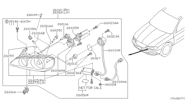 2000 Infiniti I30 Right Headlight Assembly Diagram for 26010-3Y425