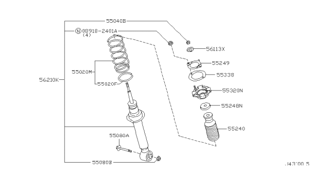 2001 Infiniti I30 Rear Suspension Spring Diagram for 55020-3Y001