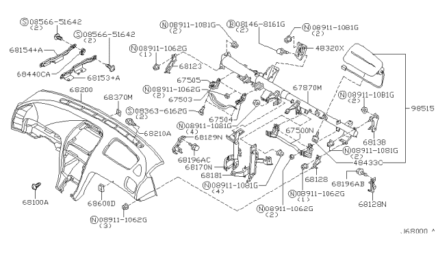 2001 Infiniti I30 Panel & Pad Assy-Instrument Diagram for 68200-2Y914