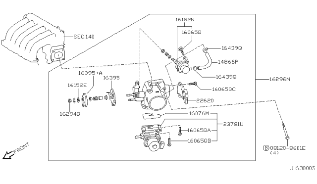 2001 Infiniti I30 Chamber Assy Throttle Diagram for 16119-8J101