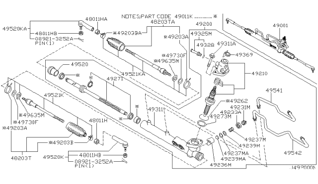 2001 Infiniti I30 Power Steering Gear Sub Assembly Diagram for 49210-2Y406