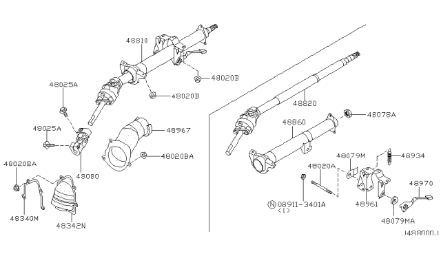 2001 Infiniti I30 Steering Joint Assembly Diagram for 48080-0M001