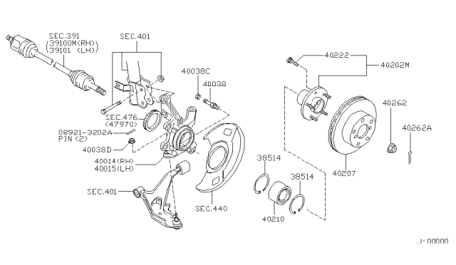 2001 Infiniti I30 Front Wheel Bearing Assembly Diagram for 40210-2Y000