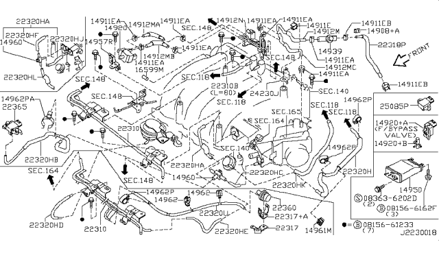2001 Infiniti I30 Hose-Vacuum Control,B Diagram for 22320-2Y902