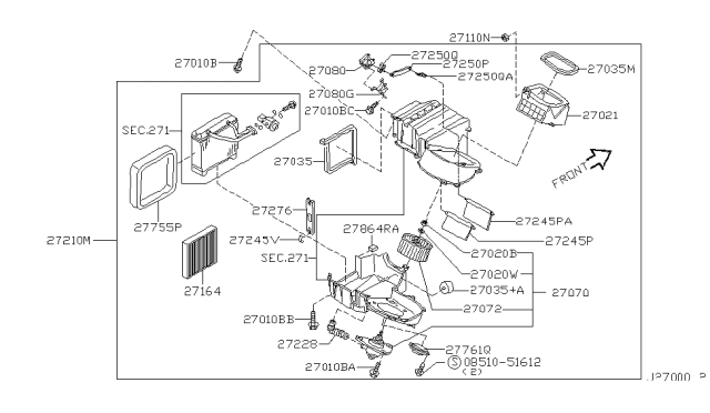 2000 Infiniti I30 Blower & Cooling Assembly-Front Diagram for 27210-2Y960