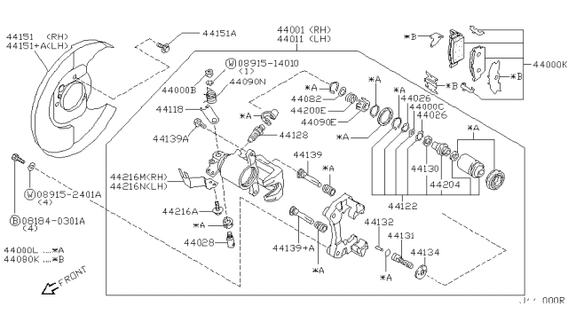 2001 Infiniti I30 CALIPER Assembly-Rear LH,W/O Pads Or SHIMS Diagram for 44011-4U010