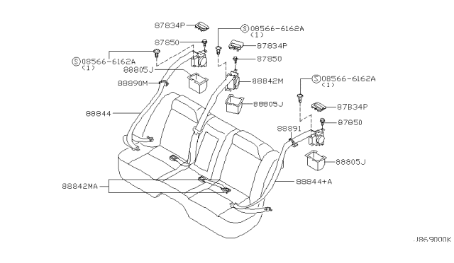 2001 Infiniti I30 Belt Assembly-Rear Seat Tongue Diagram for 88844-2Y900