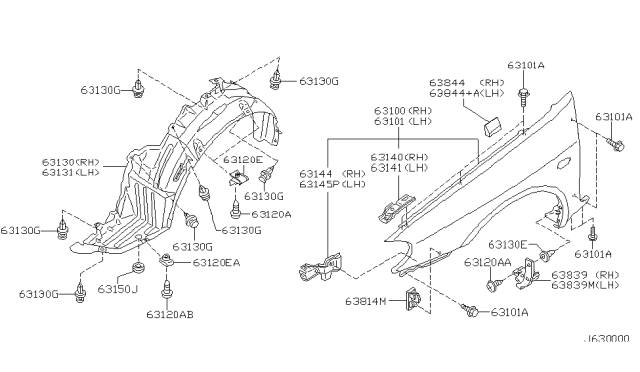 2002 Infiniti I35 INSULATOR-Front Fender Protector Diagram for 638A0-2Y000