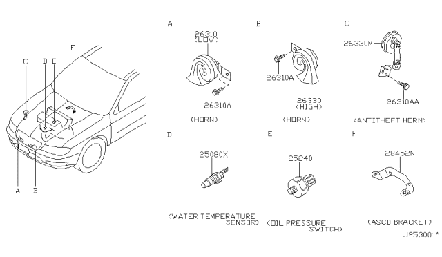 2001 Infiniti I30 Horn Assy-Electric High Diagram for 25610-2Y900