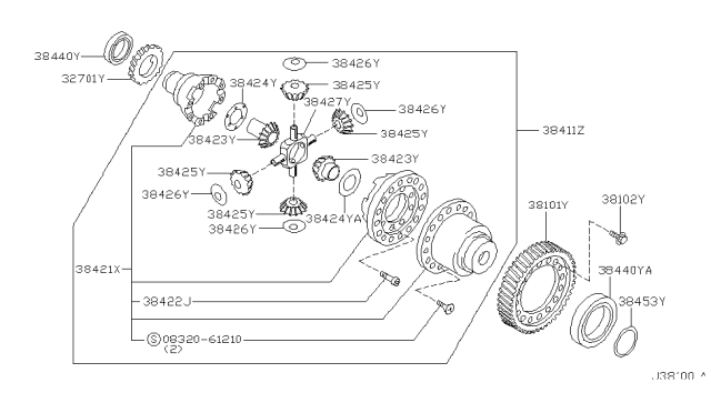 2002 Infiniti I35 Bolt-Drive Gear Diagram for 38102-80X61