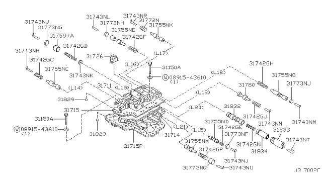 2002 Infiniti I35 Spring-Overrun Clutch Reducing Valve Diagram for 31742-80X15
