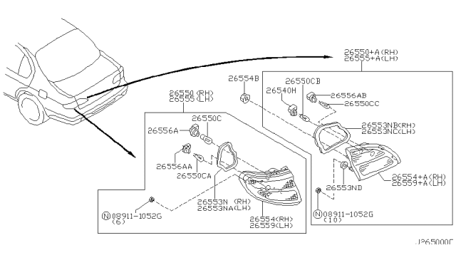 2001 Infiniti I30 Lamp Assembly-Rear Combination LH Diagram for 26555-2Y028