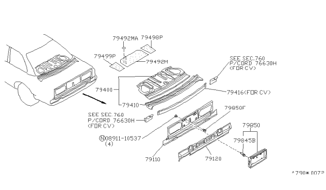 1990 Infiniti M30 Insulator-Parcel Shelf Side Diagram for 79499-F6600