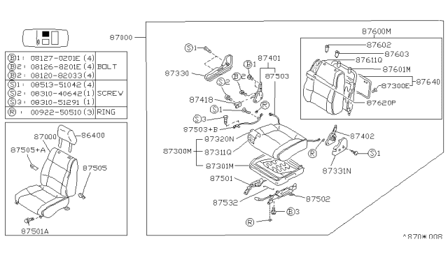 1990 Infiniti M30 Device-RECLINING,RH Seat Inside Diagram for 87402-F6620