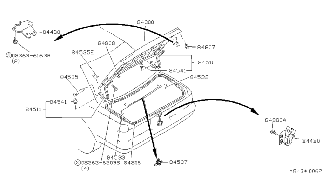 1991 Infiniti M30 Cap-Trunk Lid Hinge Diagram for 84410-41L00