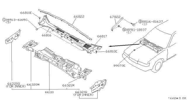 1990 Infiniti M30 Cowl Top & Fitting Diagram