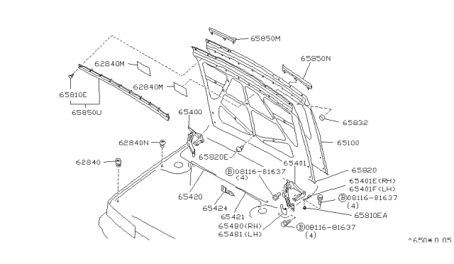 1990 Infiniti M30 Hood Diagram for 65100-F6630