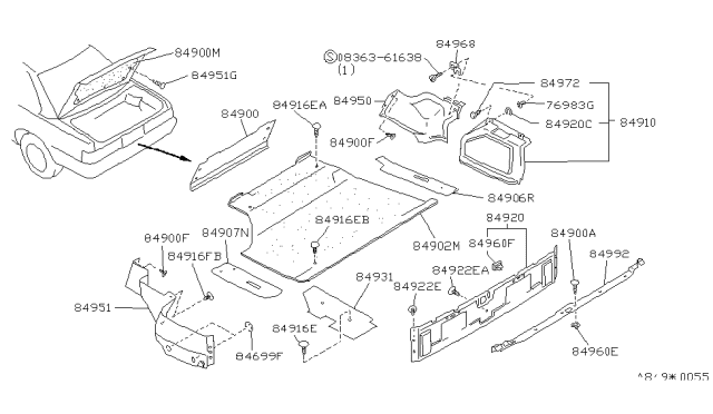 1991 Infiniti M30 Mat Trunk Floor Diagram for 84902-F6210
